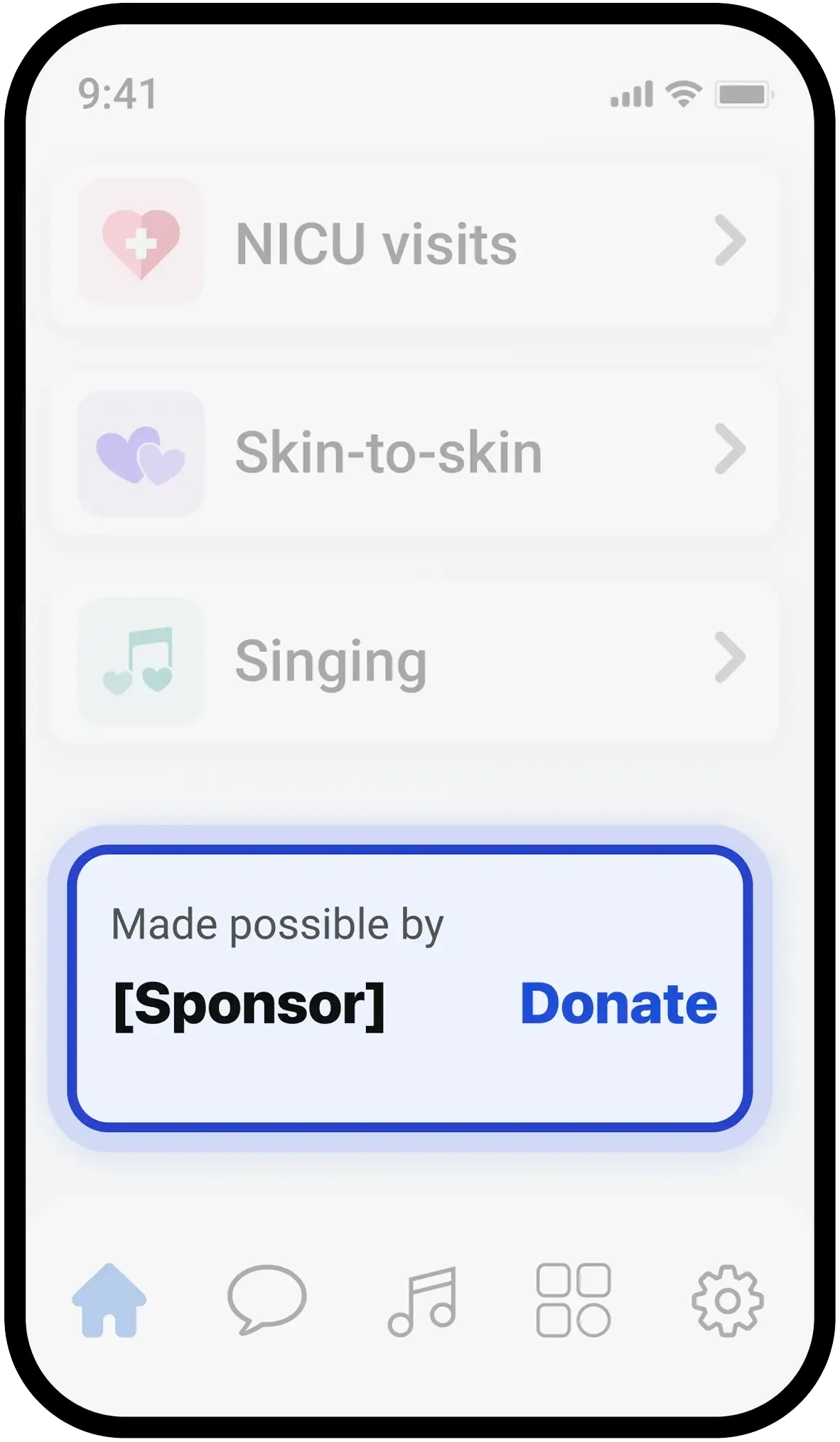 Everyday app screen showing sponsor credit and Donate button